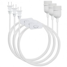Set 3 Cabluri adaptor 20m cu priza E26 si intrerupator, Kwmobile, Alb, PVC, 52512.114.03