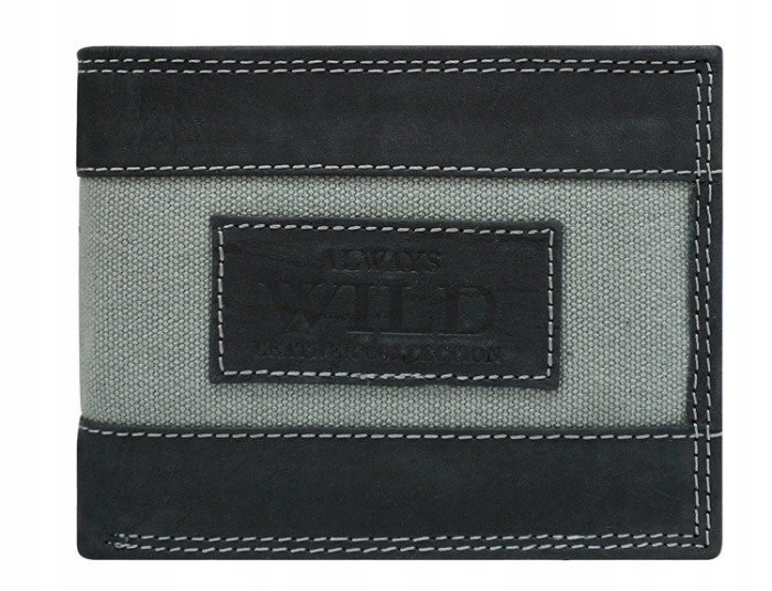Portofel cu elemente din denim, piele nubuc naturală