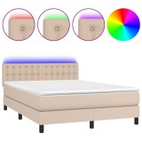 Cumpara ieftin Pat cu arcuri, cu saltea si LED cappuccino 140x190 cm piele eco