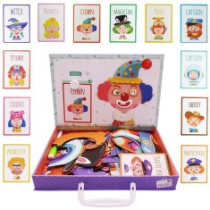Joc magnetic cu figurine portabil cu maner 12 carti 3+