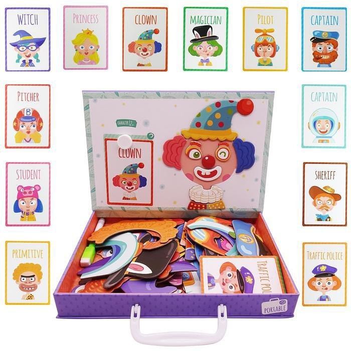 Joc magnetic cu figurine portabil cu maner 12 carti 3+