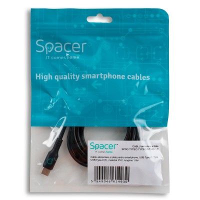 CABLU alimentare si date SPACER, pt. smartphone, USB Type-C (T) la USB Type-C(T), PVC, ambalaj punga, 1.8m, negru &amp;amp;quot;SPDC-TYPEC-TYPEC-PVC-BK-1.8&amp;amp;qu foto