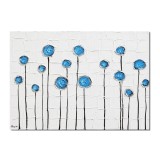 Tablou modern pictat manual, Flori in abstract, 70x50cm ulei pe panza de in cutit efect 3D