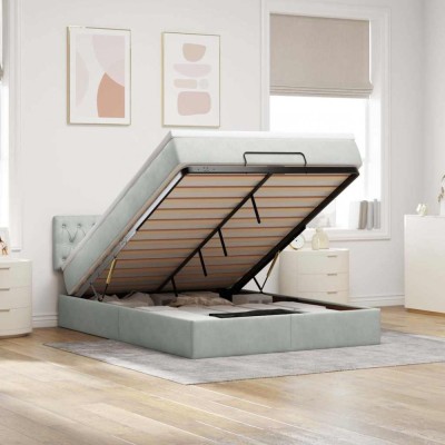 vidaXL Cadru de pat otoman cu saltea Gri deschis 140x200cm catifea 3312698 foto