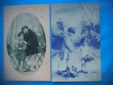HOPCT 1775 COPII--ROMANTICA-FRANTA-LOT 2 CARTI POSTALE VECHI-CIRCULATE