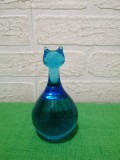 PISICA - statueta stilizata din CRISTAL aqua blue LUCRATA MANUAL , presse papier