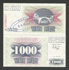 BOSNIA HERTEGOVINA 1000 1.000 DINARA 1992 UNC [2] P-15 a , OVERPRINT SARAJEVO foto