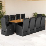 vidaXL Set mobilier de exterior cu perne, 11 piese, negru, poliratan 3277636