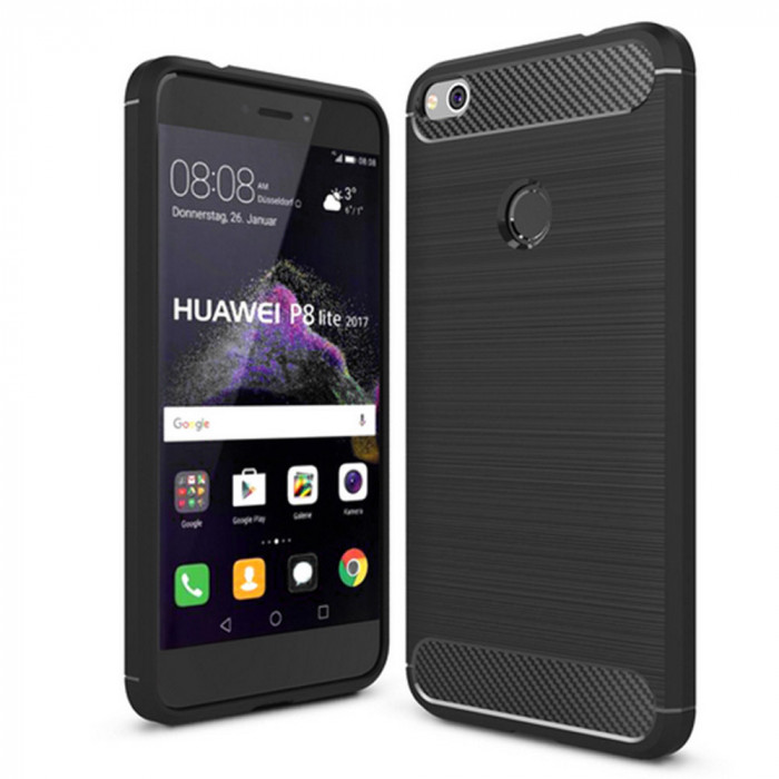 Husa pentru Huawei P9 Lite 2017 / P8 Lite 2017, Techsuit Carbon Silicone, Black