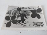 Felicitare veche romaneasca tip fotografie Anul Nou fericit, cosar potcoava porc
