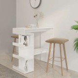 VidaXL Masă bar cu raft depozitare alb extralucios 100x50x101,5cm lemn