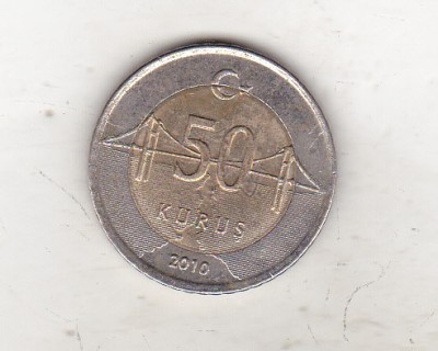 bnk mnd Turcia 50 kurus 2010 bimetal foto