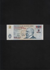 Rar! Argentina provincia Buenos Aires (Patacon) 2 pesos 2002 seria05939901 aunc