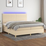 Cumpara ieftin Pat cu arcuri, saltea și LED, crem, 200x200 cm, textil