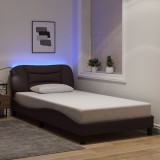 VidaXL Cadru de pat cu LED fără saltea țesătură maro &icirc;nchis 100x200 cm