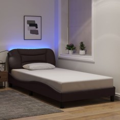 vidaXL Cadru de pat cu LED fără saltea țesătură maro &icirc;nchis 100x200 cm