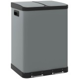 HOMCOM Coș de gunoi dublu, 2 x 30L, rezistent la amprente, Pedală, tăvi interioare detașabile, Gri | Aosom Romania