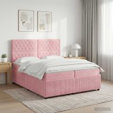 Cumpara ieftin Pat boxspring cu saltea cu headboard Roz 200 x 200 cm Catifea
