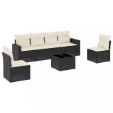 Cumpara ieftin Set canapele de gradina cu perne, 7 piese, negru, poliratan