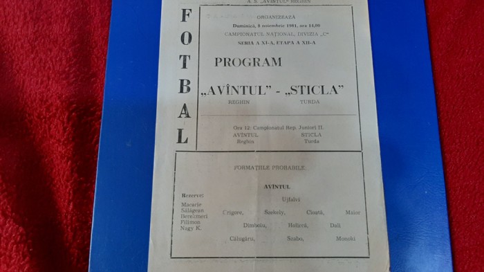 program Avintul Reghin - Sticla Turda