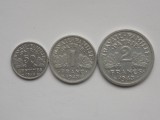 Lot 3 Monede Franta: 50 Centimes, 1 Franc, 2 Francs 1943, Colectie Numismatica
