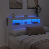 VidaXL Tăblie de pat cu LED, alb, 160x18,5x103,5 cm, lemn