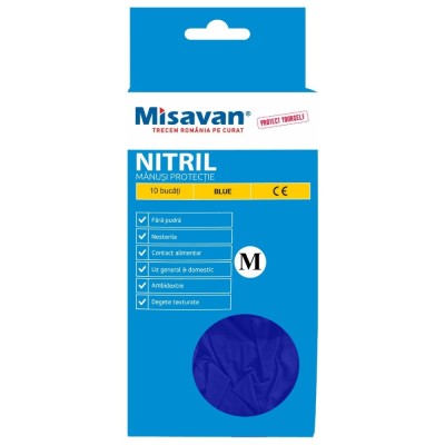 Manusi de protectie unica folosinta Misavan, nitril, albastru, marimea M, set 10 buc foto