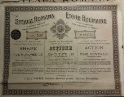 Actiuni interbelice STEAUA ROMANIEI, ETOILE ROUMAINE industrie romaneasca petrol foto