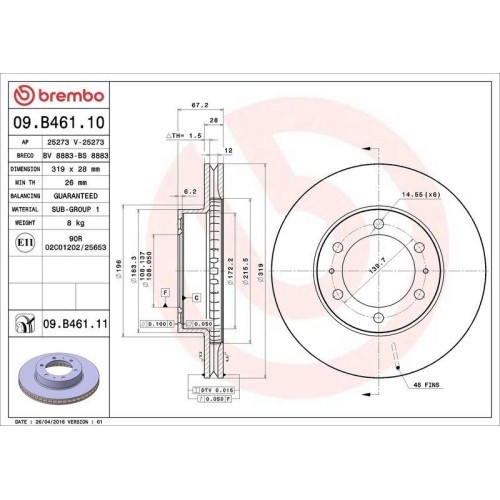 Set disc frana Toyota 4 Runner 4 ( N21) 08.02-12.09, Fj Cruiser (Gsj1) 06.05-01.18, Hilux 8 Pick-Up ( N1) 05.15-, Land Cruiser Prado ( J12) 09.02-12.