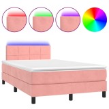 Cumpara ieftin Pat continental cu saltea &amp; LED, roz, 120x200 cm, catifea