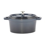 Cumpara ieftin Oala de fonta emailata cu capac, maner din inox, albastra, 0.6 L, Perfect Home