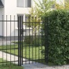 Poartă de gard cu o ușă, v&acirc;rf ascuțit, negru, 1 x 1,5 m, oțel