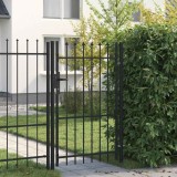 Poartă de gard cu o ușă, v&acirc;rf ascuțit, negru, 1 x 1,5 m, oțel