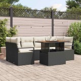 Cumpara ieftin Set de canapele pentru grădină cu pernă 7 pcs negru și crem