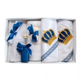 Cumpara ieftin Trusou Botez 7 piese, personalizat cu broderie - &quot;Cu drag de la Nasi&quot; - Coroana de print BLEUMARIN - TB65