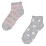 șosete Dama, Model Pufoase, Set 2 Perechi, Culoare Gri cu Dungi și Buline, Oem