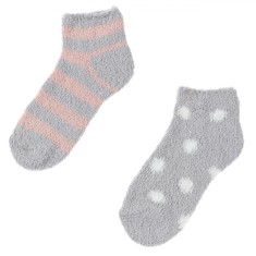 șosete Dama, Model Pufoase, Set 2 Perechi, Culoare Gri cu Dungi și Buline