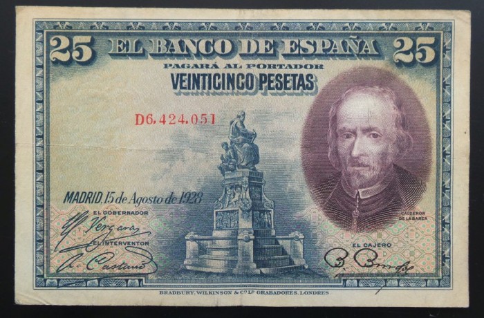 Bancnota istorica 25 PESETAS - SPANIA, anul 1928 * cod 906