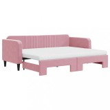 Cumpara ieftin Pat de zi cu extensie si saltea, roz, 80x200 cm, catifea