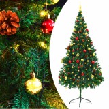 Cumpara ieftin Brad de Craciun artificial pre-iluminat cu globuri verde 210 cm