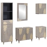 Set dulap baie 5 buc. Gri 62 x 33 x 58 cm Lemn de mango solid