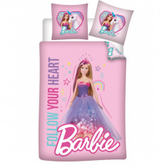 Lenjerie de pat Barbie Follow Your Heart, 2 Piese, 100A 135 cm, 40x60, 100% Bumbac foto