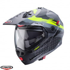 Casca modulabila pentru scuter - motocicleta (flip-up)/adventure Caberg model Tourmax X SV Sarabe L1 gun metal (titanium)/negru/galben fluor mat Pinlo