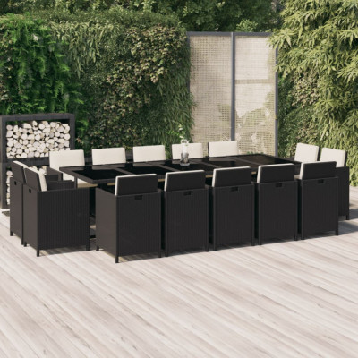 vidaXL Set mobilier de exterior cu perne, 15 piese, negru, poliratan foto