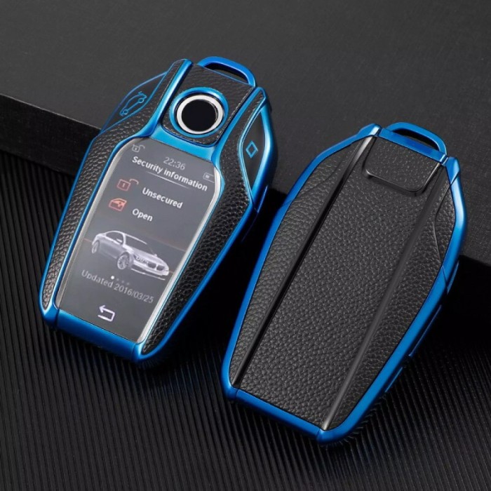 Husa Cheie Inteligenta BMW cu display TPU ALBASTRA ( BMW SERIA 7, X5,X6 ) ASPECT PIELE AutoProtect KeyCars