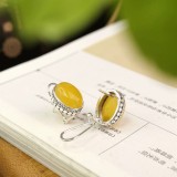 Cumpara ieftin Cercei din Argint 925 Vintage Sun Drop cu Chihlimbar Cabochon, 1.5 cm , Colectia Amber Glow