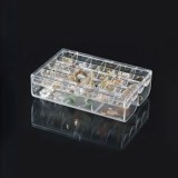 Organizator bijuterii din plastic transparent, 2 niveluri, 18x12x5 cm, cu raft detașabil și capac, CMCLASS