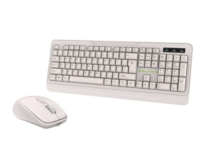 Kit tastatura si mouse fara fir Tellur Green, 2.4GHz, nano receiver, crem