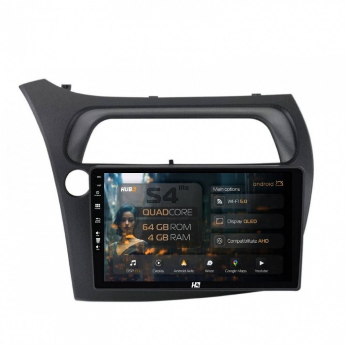 Navigatie Honda Civic Hatchback (2006-2011) 4GB RAM Android 13 Quadcore DSP GPS Wi-FI Carplay Android Auto USB Bluetooth Waze Touchscreen 9 inch