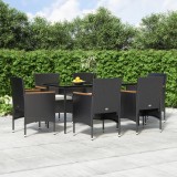VidaXL Set de masă pentru grădină, 7 piese, cu perne, negru